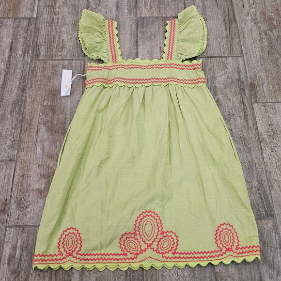 J.Marie Hailey Dress Womens XS Pink Lime Green Embroidered Shift Flutter NEW - Picture 9 of 13